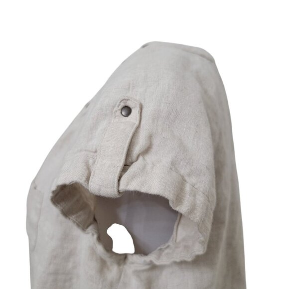 Style & Co Size 10 Oatmeal Colored 100% Linen Studded Neckline Short Sleeve Top - Picture 4 of 12